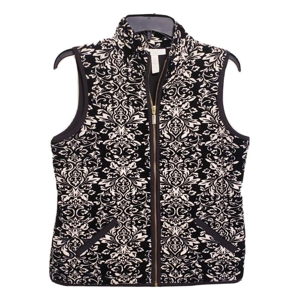 Charter Club Black White Vest Sz PM Zip Front
